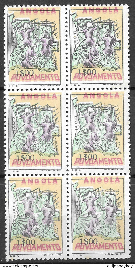 PORTUGAL ERROR VARIETY 1965  Postal Tax. Settlement. Angola Map BLOCK OF 6  BLACK COLOR OFFSET PRINTING - Unused Stamps