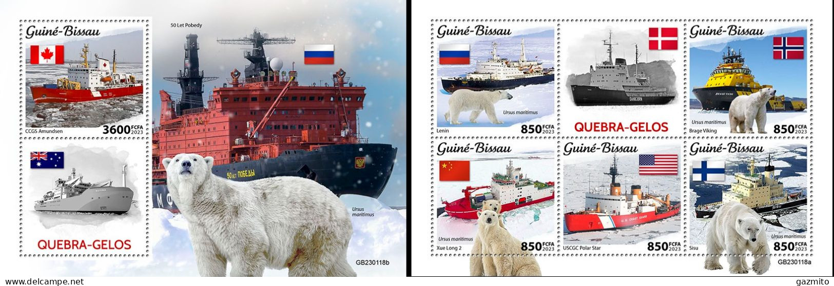 Guinea Bissau 2023, Icebreakers, Polar Bear, 5val In BF +BF - Arctic Wildlife
