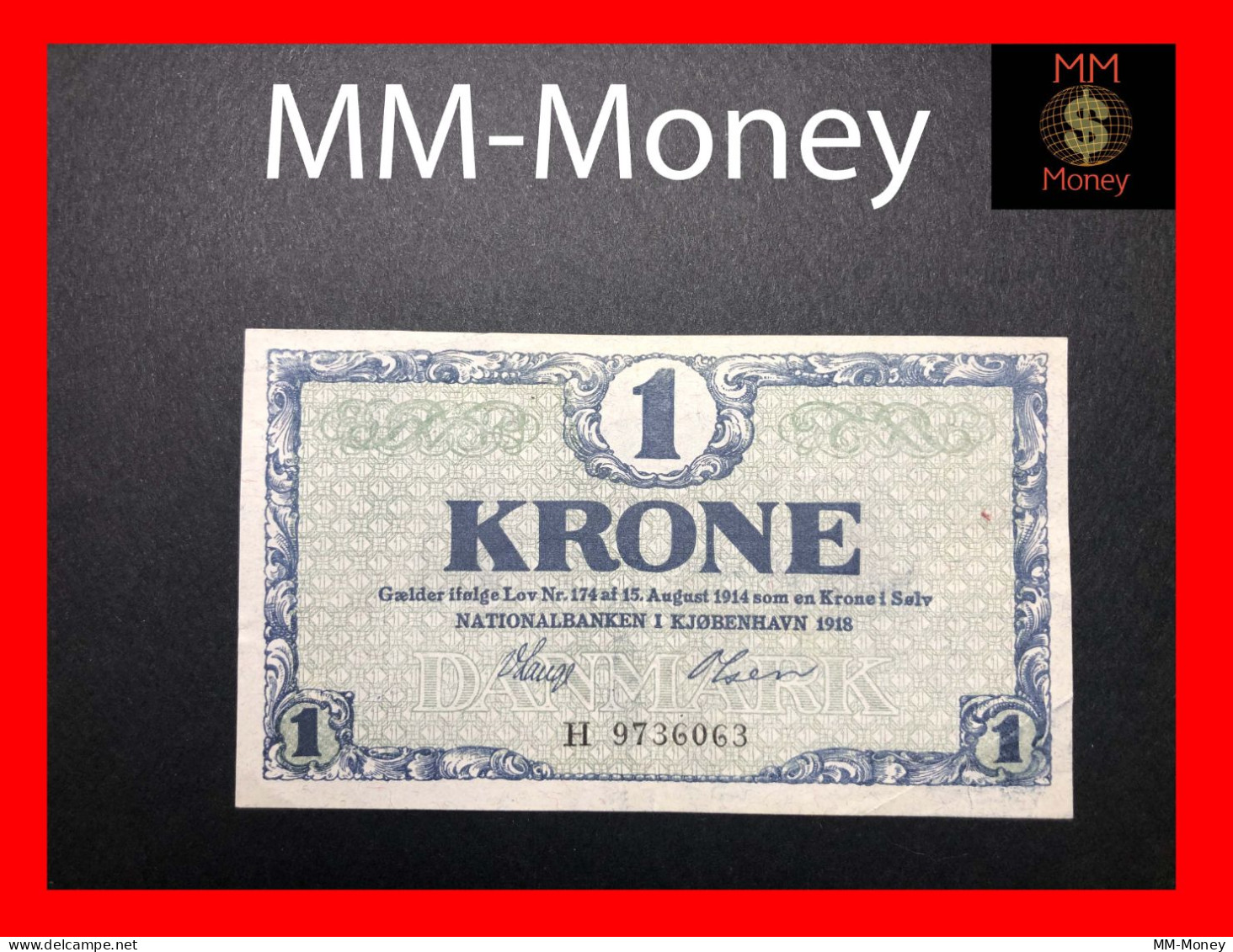 DENMARK 1 Krone 1918   P. 12   XF - Denmark