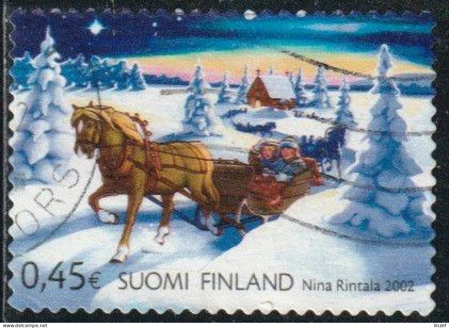 Finlande 2002 Yv. N°1593 - Noël - Retour De La Messe De Minuit En Traineau - Oblitéré - Gebruikt