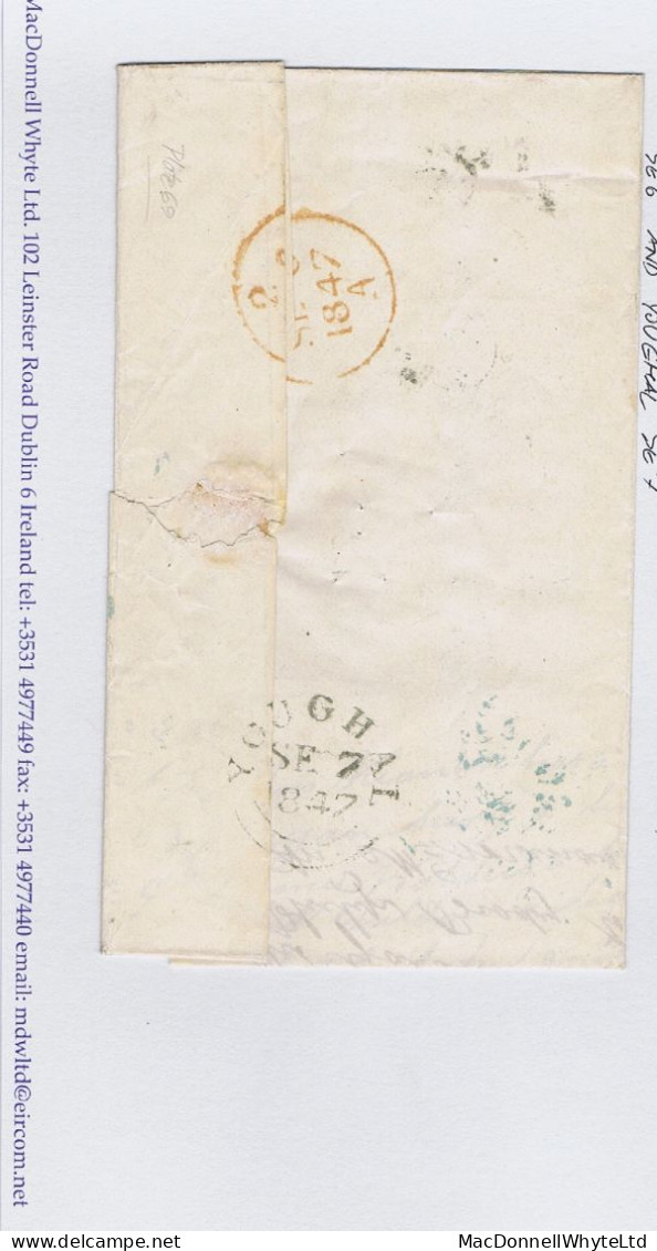 Ireland Westmeath 1847 Cover To Youghal With 1d Red Plate 69 KD Tied By "345" Of Mullingar, Green MULLINGAR SE 5 1847 Be - Prephilately