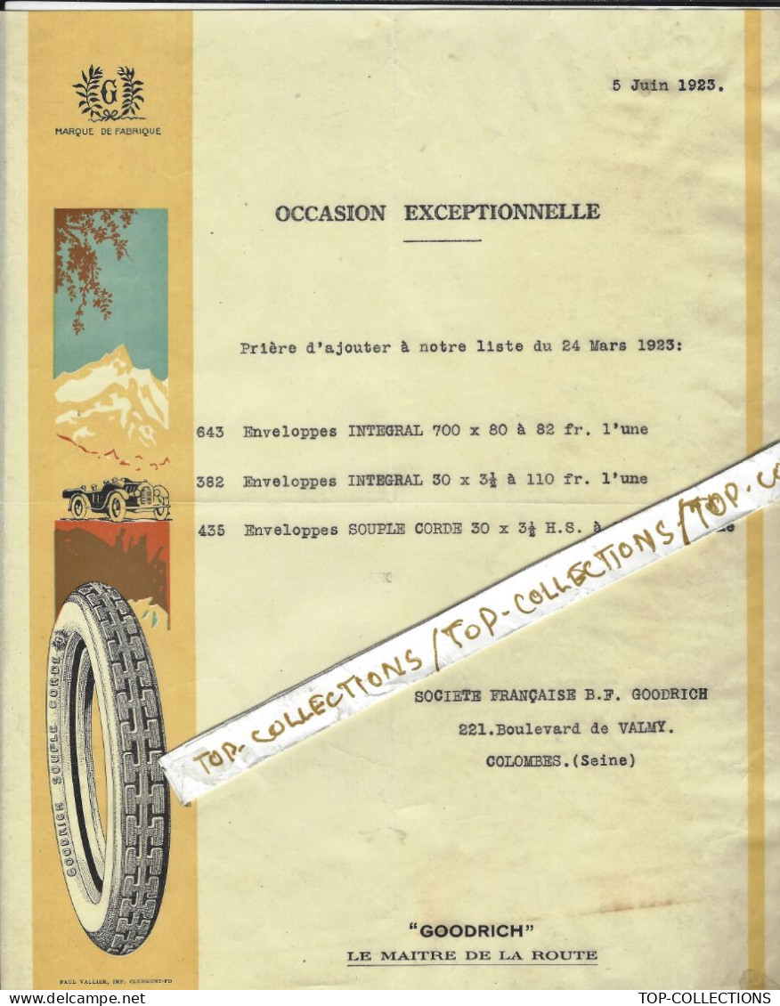 1923 PNEUS AUTOMOBILES GOODRICH La Maitrise De La Route Colombes Seine Sté Reprise Par Michelin V.HISTORIQUE - 1900 – 1949