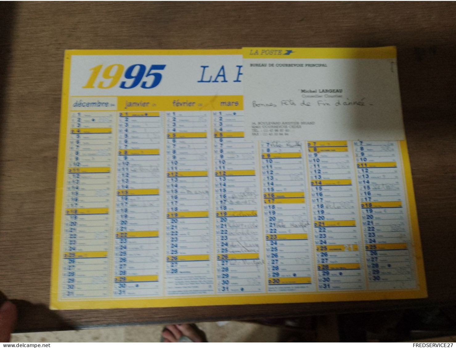 123 //  CALENDRIER 1995 "LA POSTE" - Tamaño Grande : 1991-00