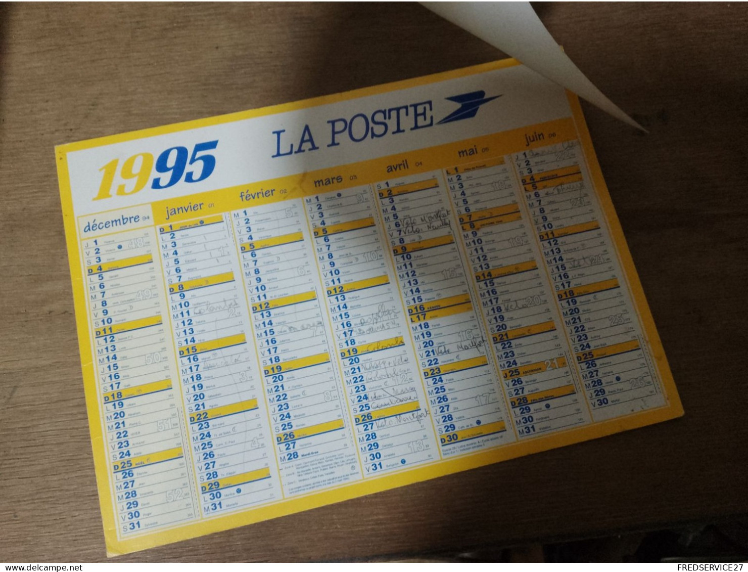 123 //  CALENDRIER 1995 "LA POSTE" - Grand Format : 1991-00