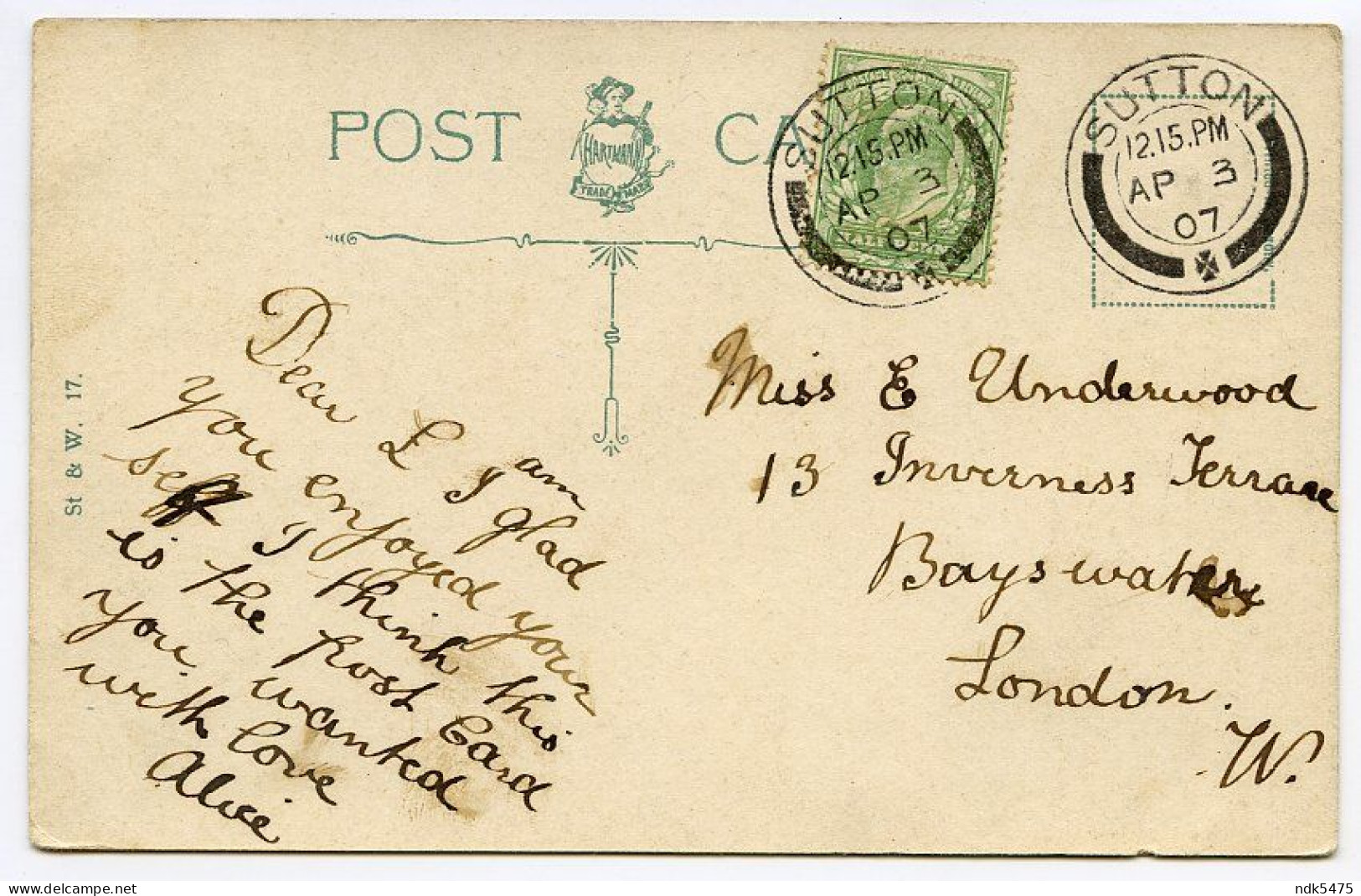 SUTTON : ANGEL BRIDGE / POSTMARK / LONDON, BAYSWATER, INVERNESS TERRACE (UNDERWOOD) - Surrey