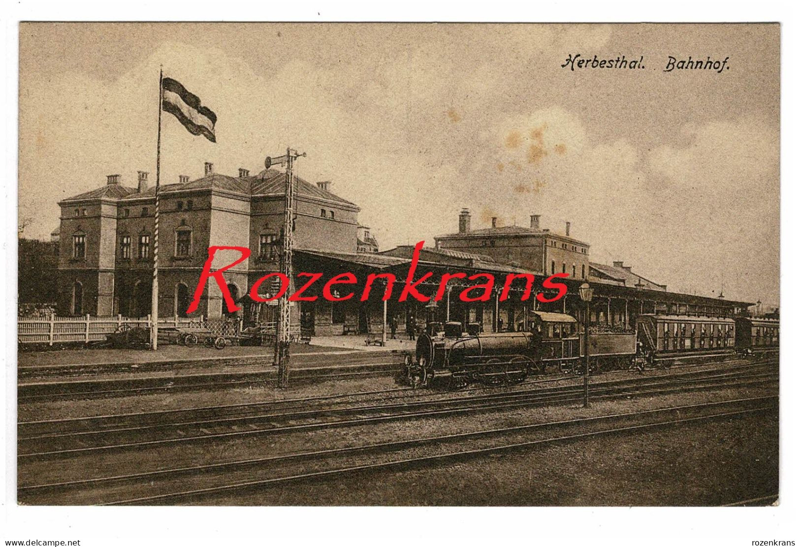 Herbesthal Bahnhof Lontzen 1918 Train A Vapeur Locomotive Locomotief Stoomtrein Grenz Railway Station Gare Carte Postale - Lontzen
