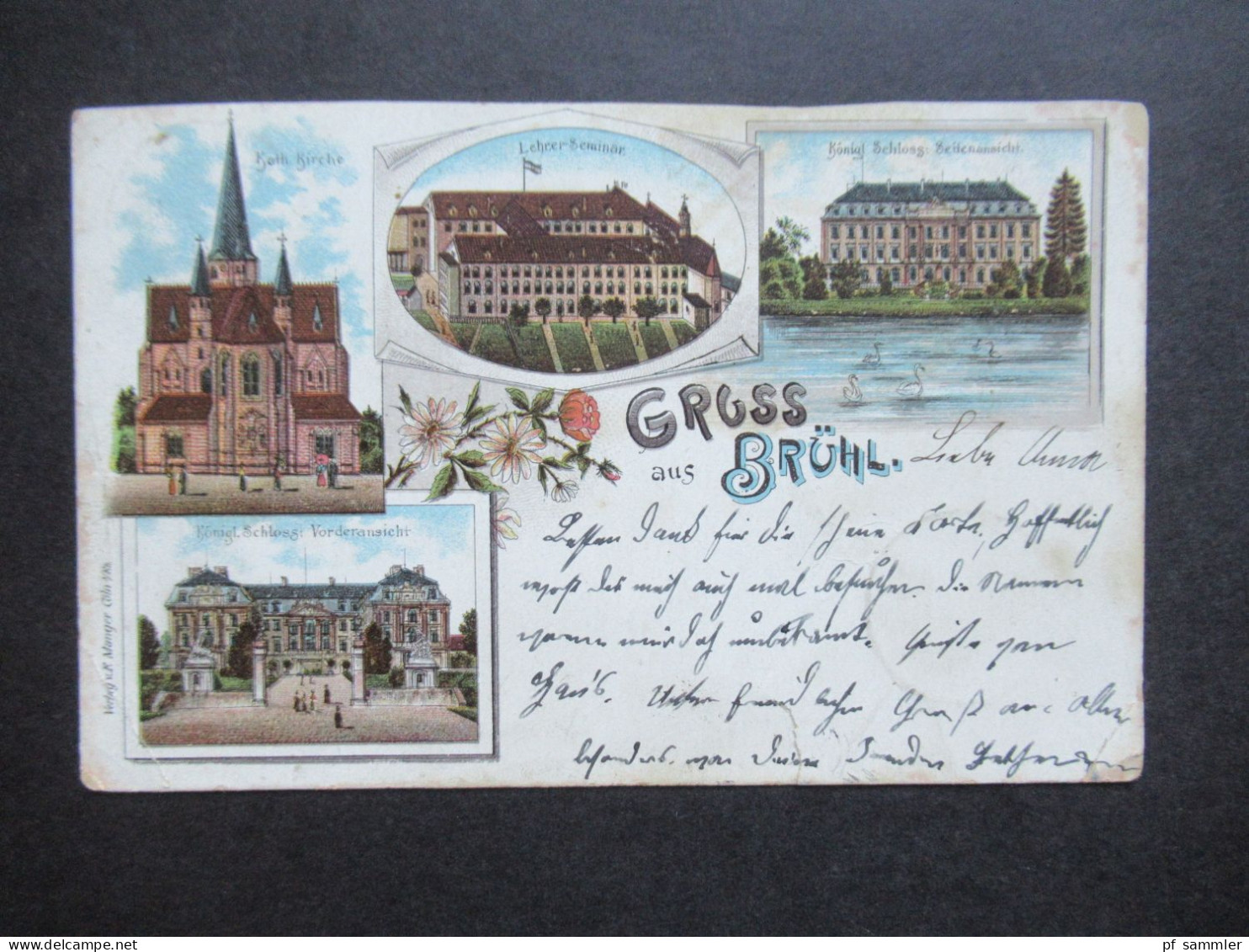 Litho 1898 Gruss Aus Brühl Mit Königl. Schloss, Lehrer Seminar Und Kath. Kirche. Verlag F. Manger Cöln - Gruss Aus.../ Gruesse Aus...