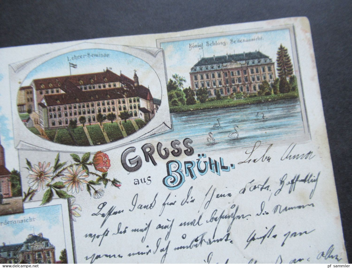 Litho 1898 Gruss Aus Brühl Mit Königl. Schloss, Lehrer Seminar Und Kath. Kirche. Verlag F. Manger Cöln - Gruss Aus.../ Grüsse Aus...