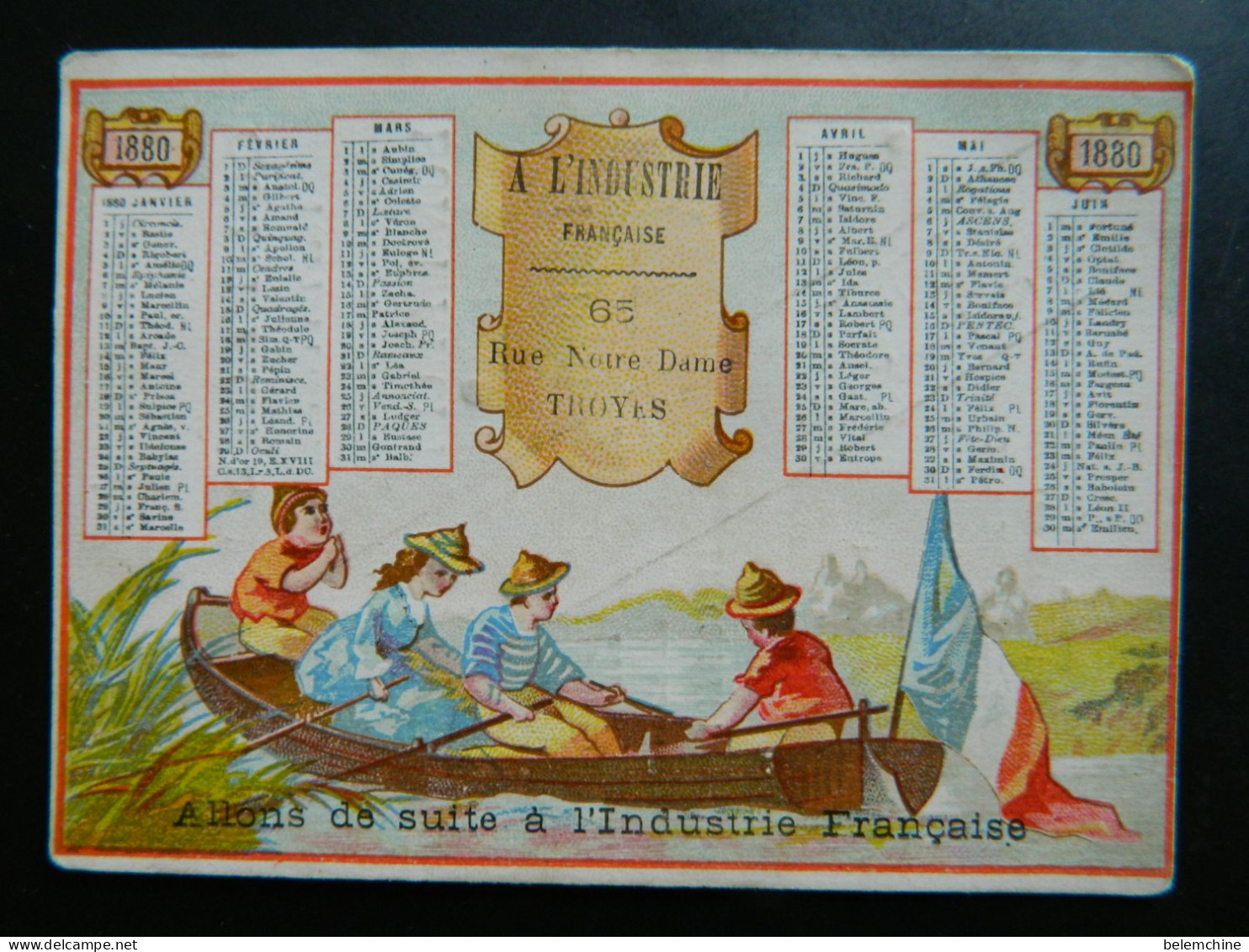 CALENDRIER  1880  A L'INDUSTRIE FRANCAISE CONFECTION A TROYES     ( 11,5  X  8,5  Cms ) - Tamaño Grande : ...-1900