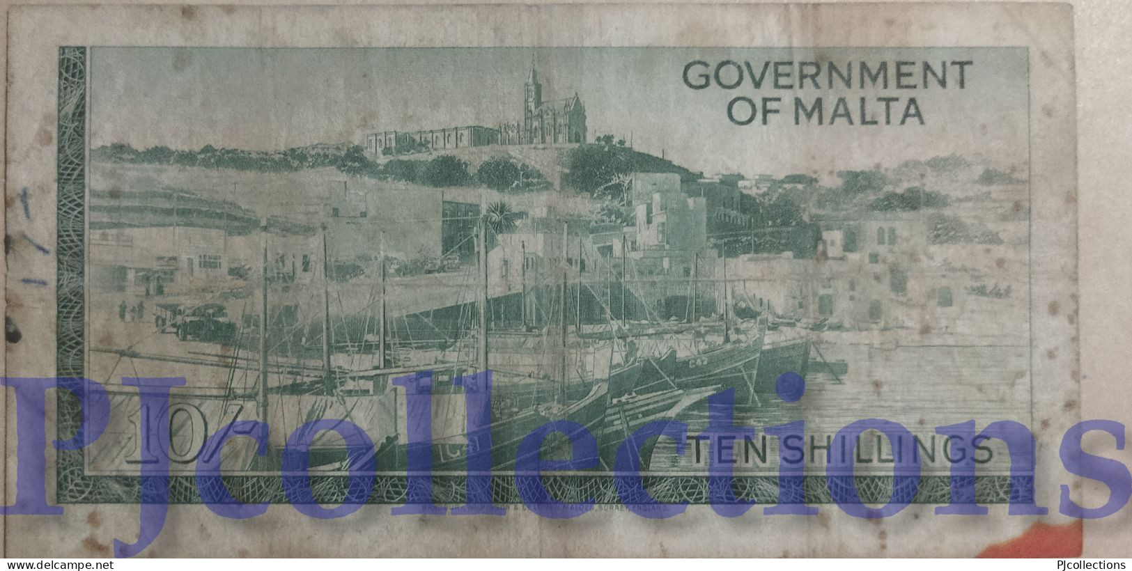 MALTA 10 SHILLINGS 1949 PICK 25a F/VF PREFIX "A/1" - Malta