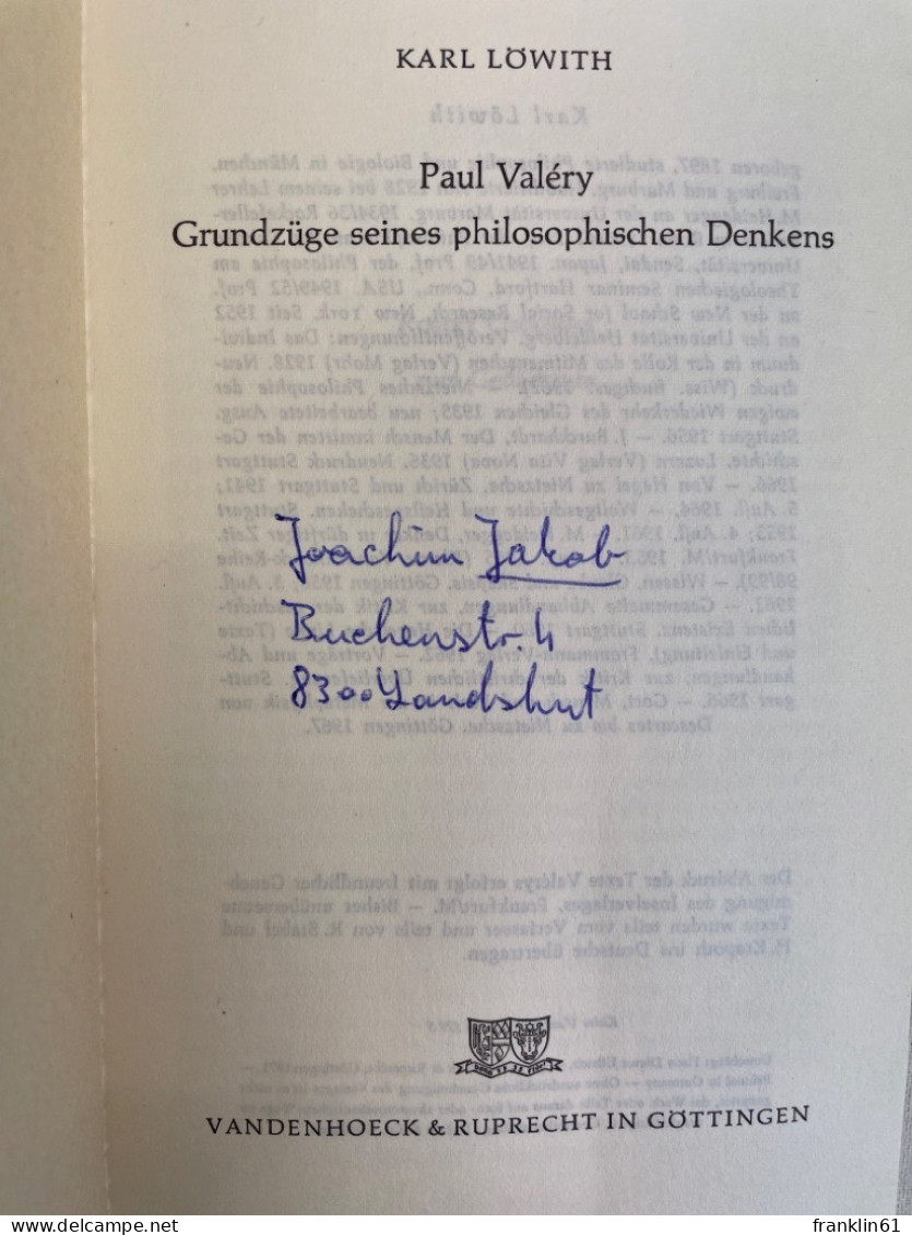 Paul Valéry : Grundzüge Seines Philosophischen Denkens. - Philosophy