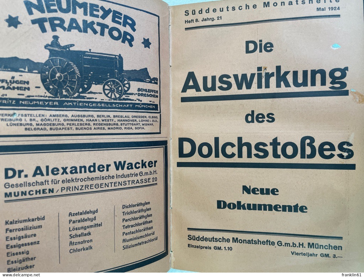 Der Dolchstoß, Die Auswirkung Des Dolchstoßes, Der Dolchstoßptozess In München Vom 19.Oktober Bis 20.November - 4. Neuzeit (1789-1914)