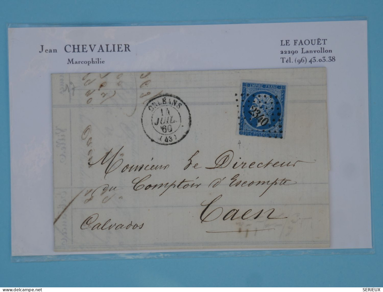 BU18  FRANCE  BELLE  LETTRE 1860  ORLEANS A  CAEN  +N°14+ AFF .INTERESSANT+ - 1853-1860 Napoleon III