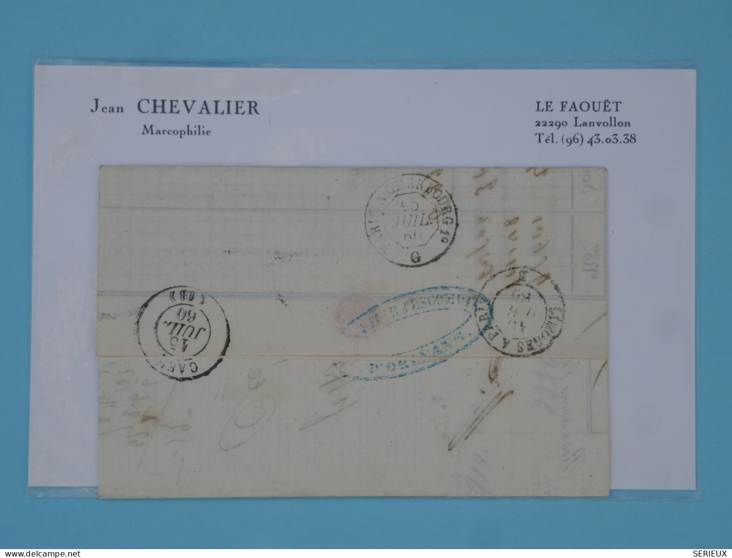 BU18  FRANCE  BELLE  LETTRE 1860  ORLEANS A  CAEN  +N°14+ AFF .INTERESSANT+ - 1853-1860 Napoleon III