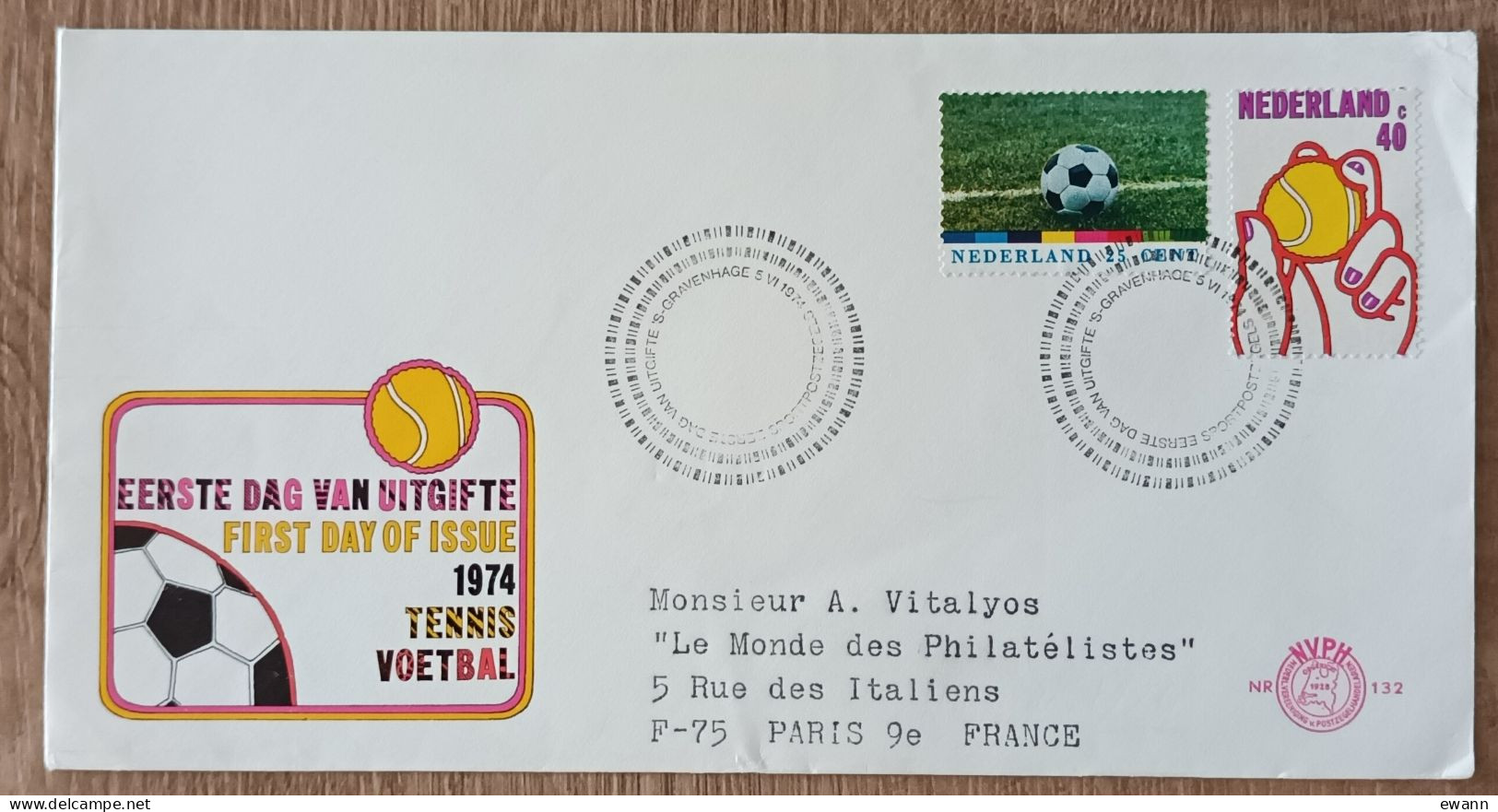 Pays-Bas - FDC 1974 - YT N°1001, 1002 - Sports / Football / Tennis - FDC