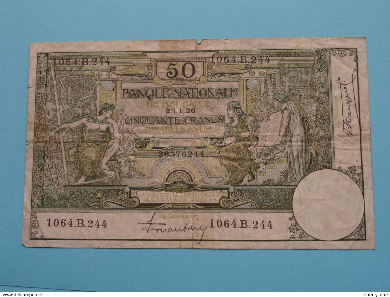 50 Cinquante Francs/Franken ( 23-1-26 ) 1064.B.244 ( For Grade, Zie/Voir SCANS ) Circulated F ! - 50 Franchi-10 Belgas