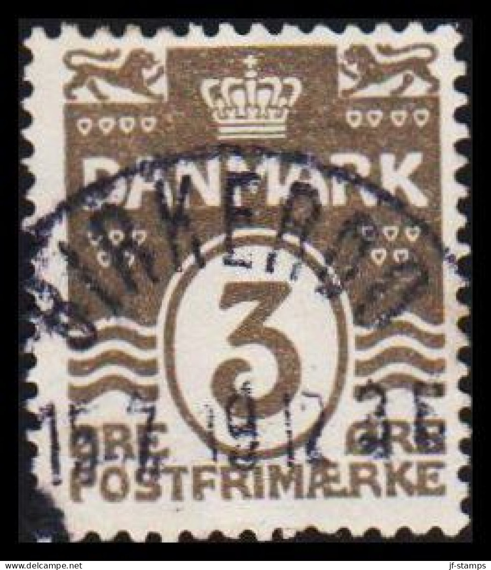 1913. Numeral. 3 Øre Grey. Perf. 14x14½ Variety MA Connected. Luxus Cancelled BIRKERØD 15.7.1... (Michel 79a) - JF534063 - Usati