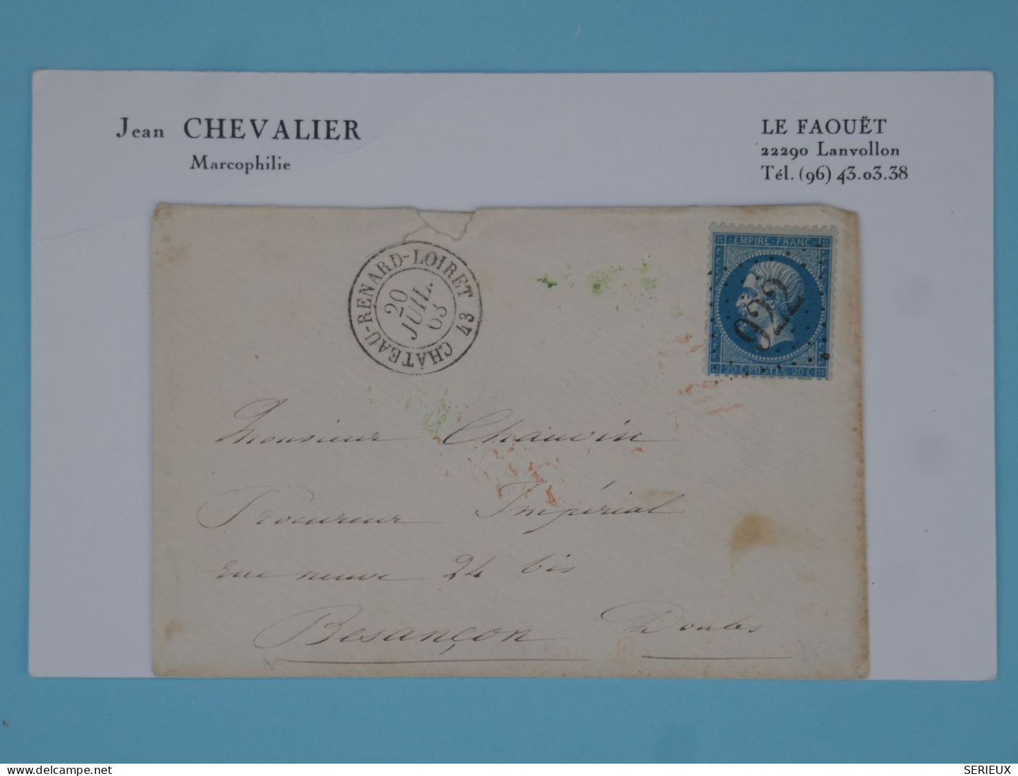 BU18  FRANCE  BELLE  LETTRE 1863 CHATEAU BENARD  +N°22+ AFF . PLAISANT+ - 1862 Napoléon III