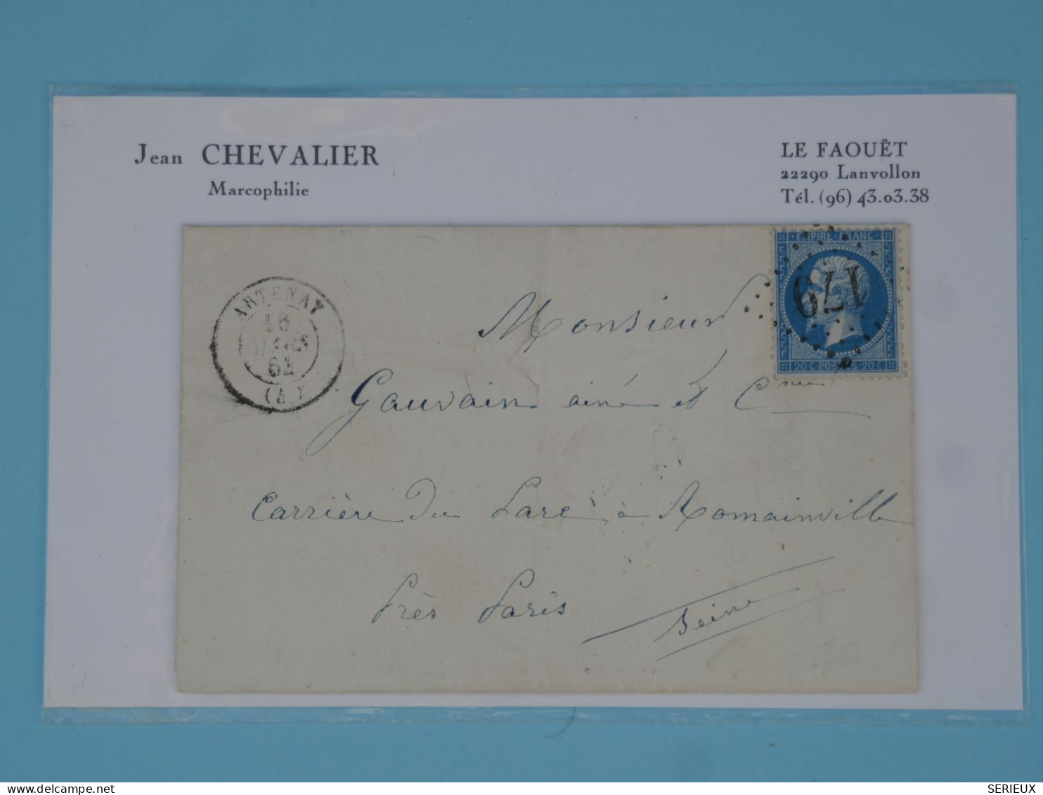 BU18  FRANCE  BELLE  LETTRE 1862 PETIT BUREAU ARTENAY  A  ROMANVILLE  +  +N°22+ AFF . PLAISANT+ - 1862 Napoleon III