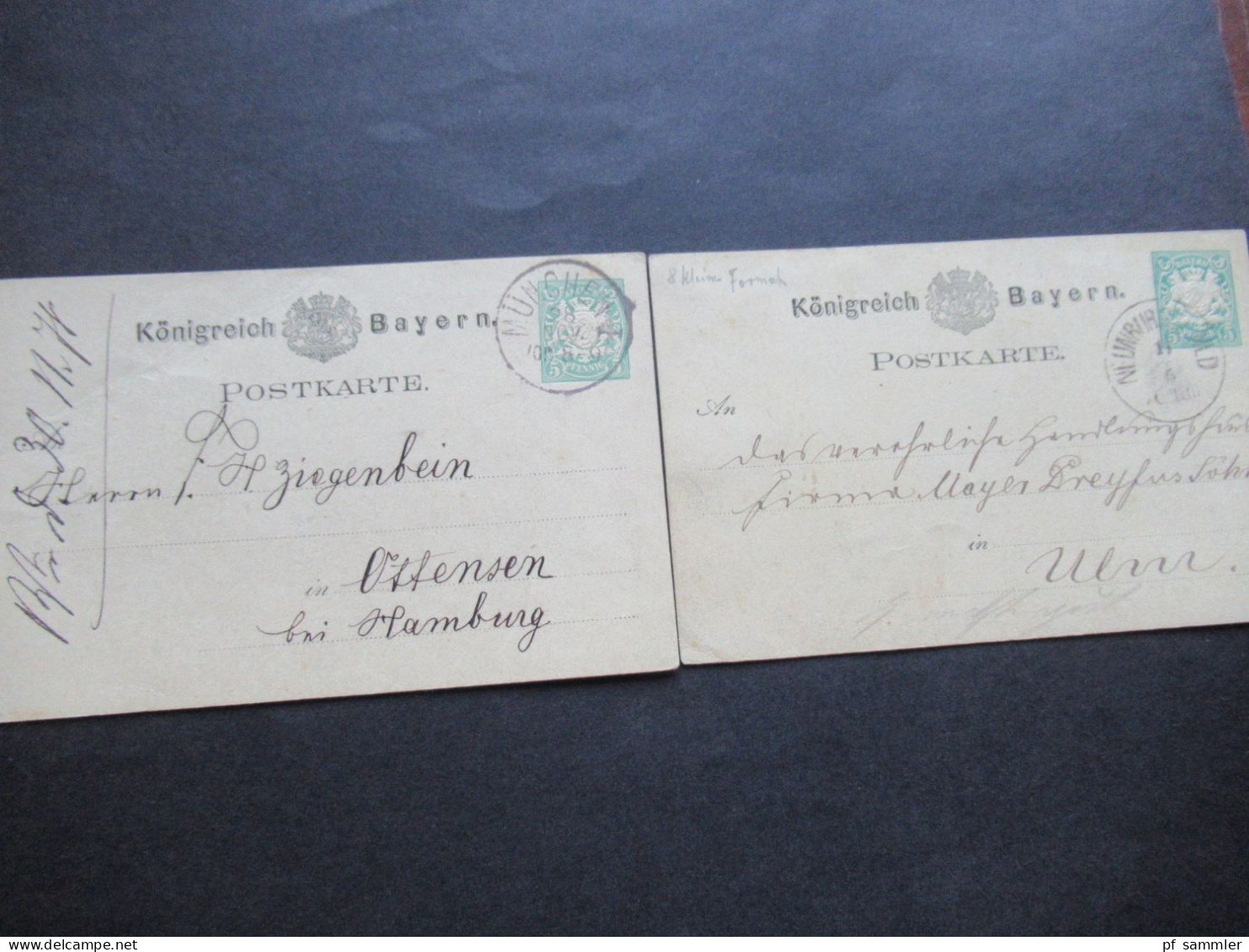 Altdeutschland Bayern Um 1878 2x Ganzsache 5 Pfennig Stempel Nürnberg Und München 1x Nach Ottensen Bei Hamburg - Ganzsachen