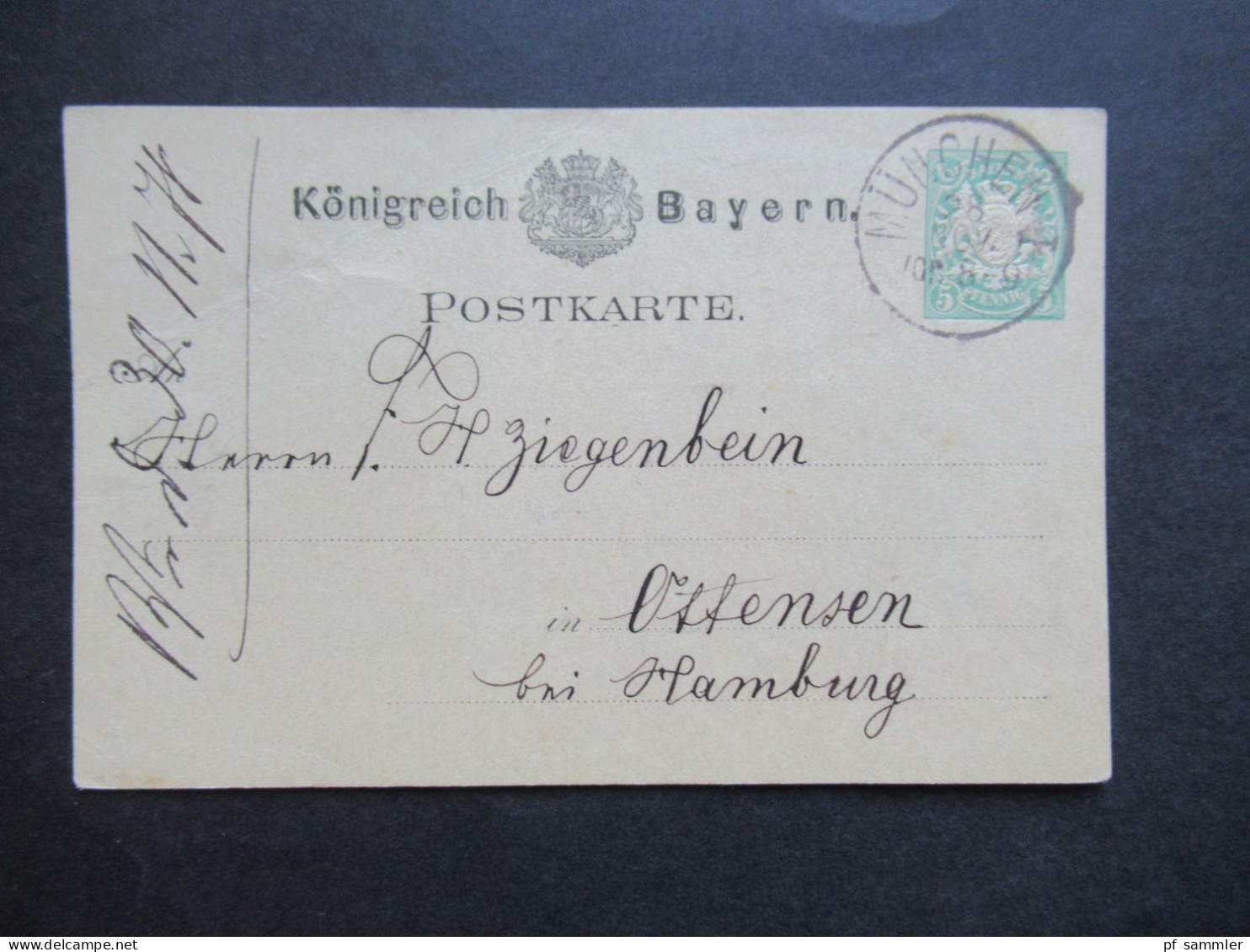 Altdeutschland Bayern Um 1878 2x Ganzsache 5 Pfennig Stempel Nürnberg Und München 1x Nach Ottensen Bei Hamburg - Entiers Postaux