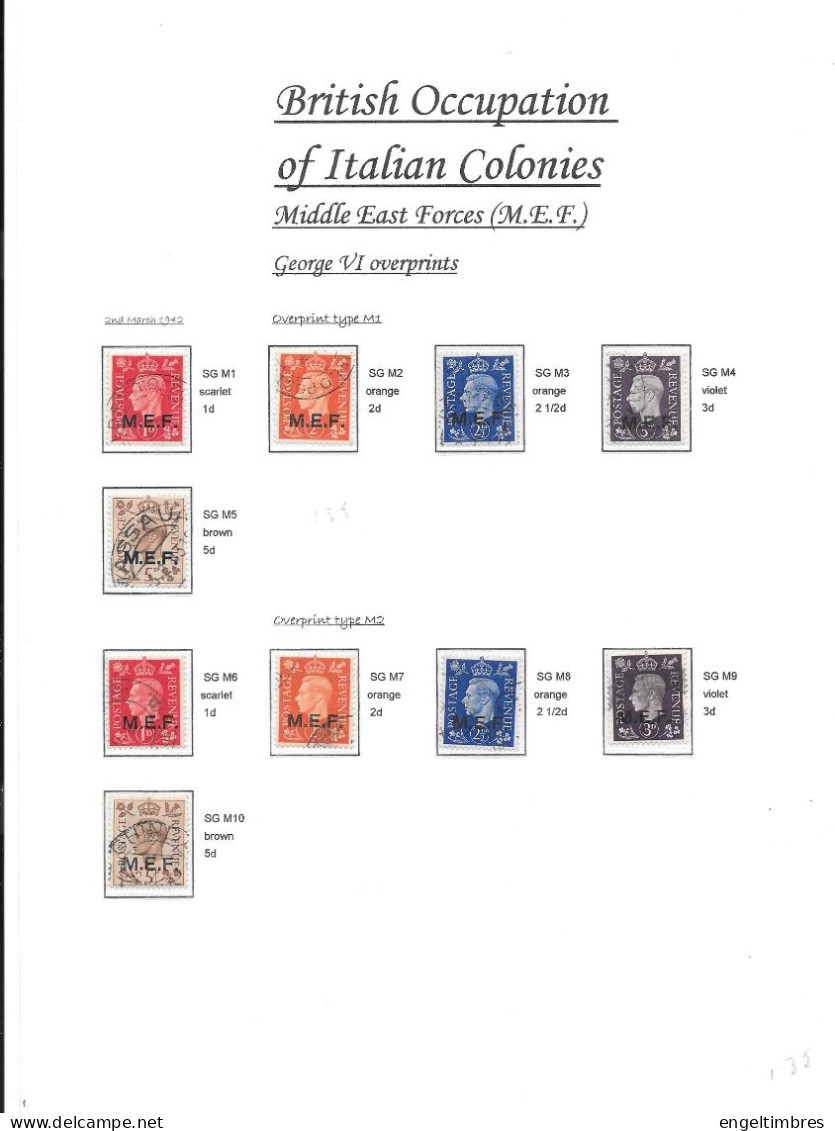 GB  GEORGE Vl -  1942 M.E.F. Overprints - DARK COLOURS   Two Sets Of 5 Each  FINE USED - See Scan & NOTES - Unused Stamps