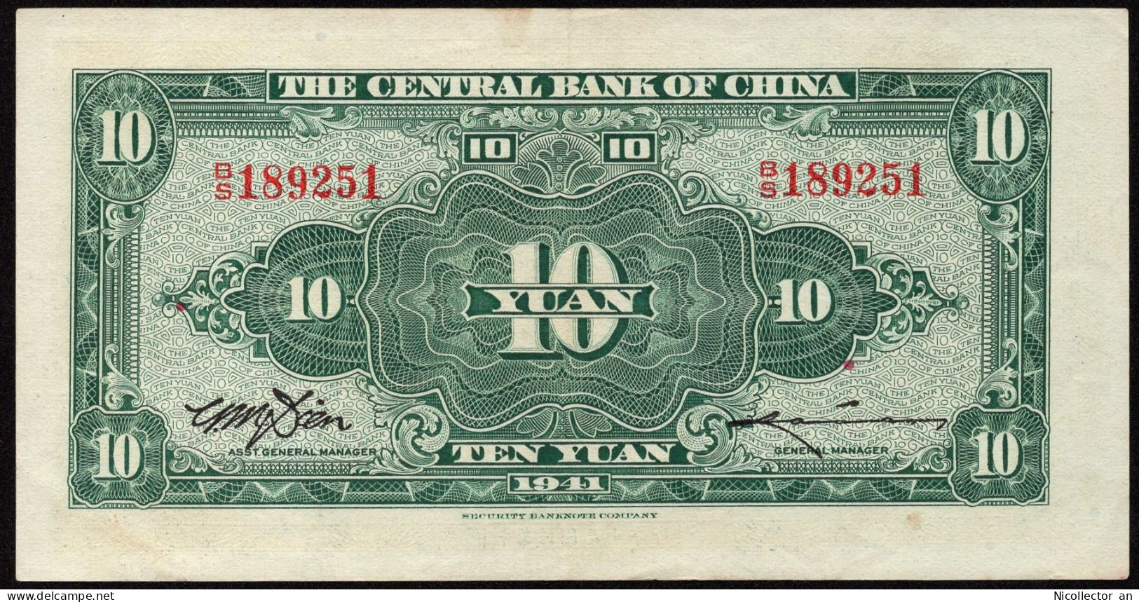 China 10 Yuan 1941 XF+++  Banknote - Chine