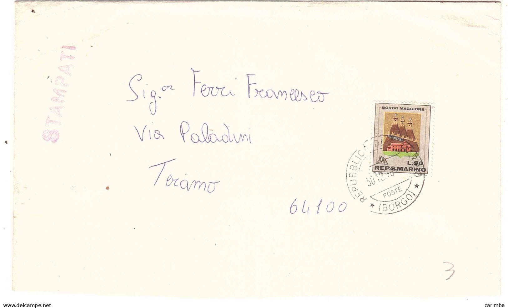 1968 £90 BORGO MAGGIORE ISOLATO SU STAMPE - Lettres & Documents