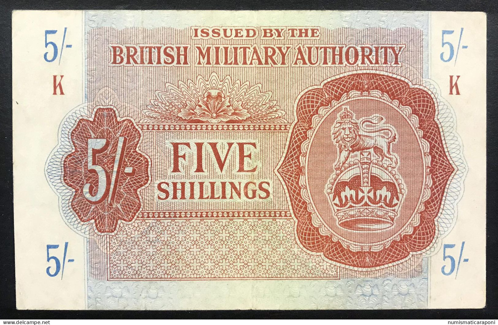 BMA 5 Shillings. BRITISH MILITARY AUTHORITY 1943 Bb/spl LOTTO 4627 - Occupazione Alleata Seconda Guerra Mondiale