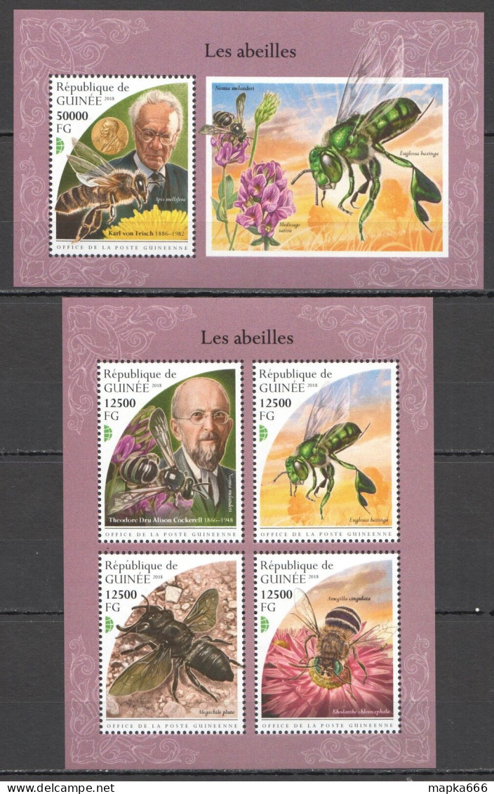 HM0136 2018 GUINEA BEES FLOWERS FLORA & FAUNA INSECTS #13401-4+BL2982 MNH - Abeilles