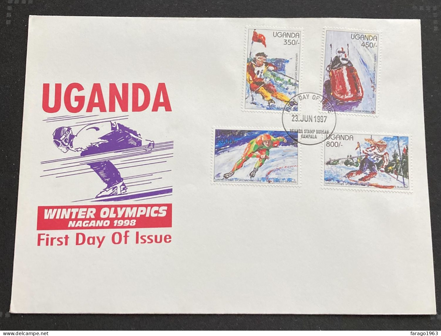 1997 Uganda Nagano Winter Olympics Skiing First Day Cover - Hiver 1998: Nagano