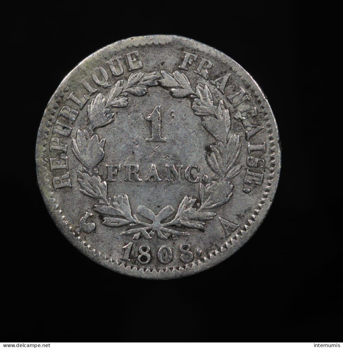 Assez Rare (Scarce), Napoléon I, 1 Franc, 1808, A - Paris, Argent (Silver), TB+ (VF), KM#682.1, Gad.446, F.204/2 - 1 Franc