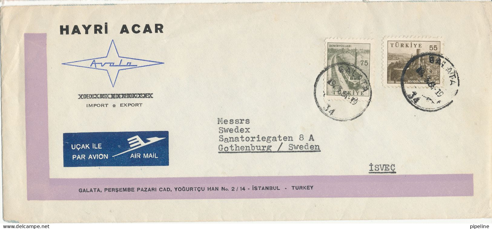 Turkey Air Mail Cover Sent To Sweden Galata 19-3-1964 - Airmail
