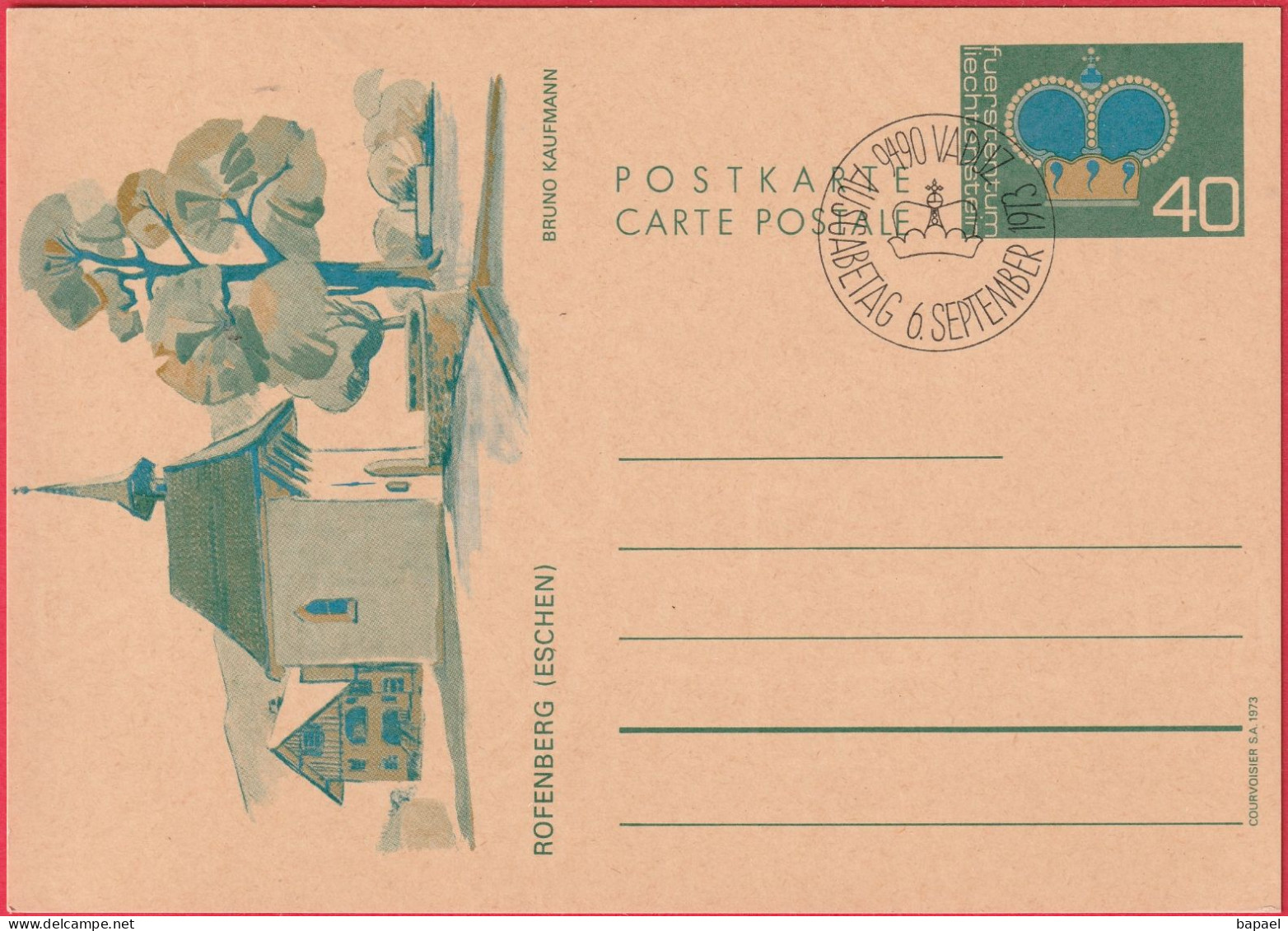 Entier Postal (CP) - Eschen (Liechtenstein) (1973) - Kreuzkapelle Rofenberg De Bruno Kaufmann - Interi Postali