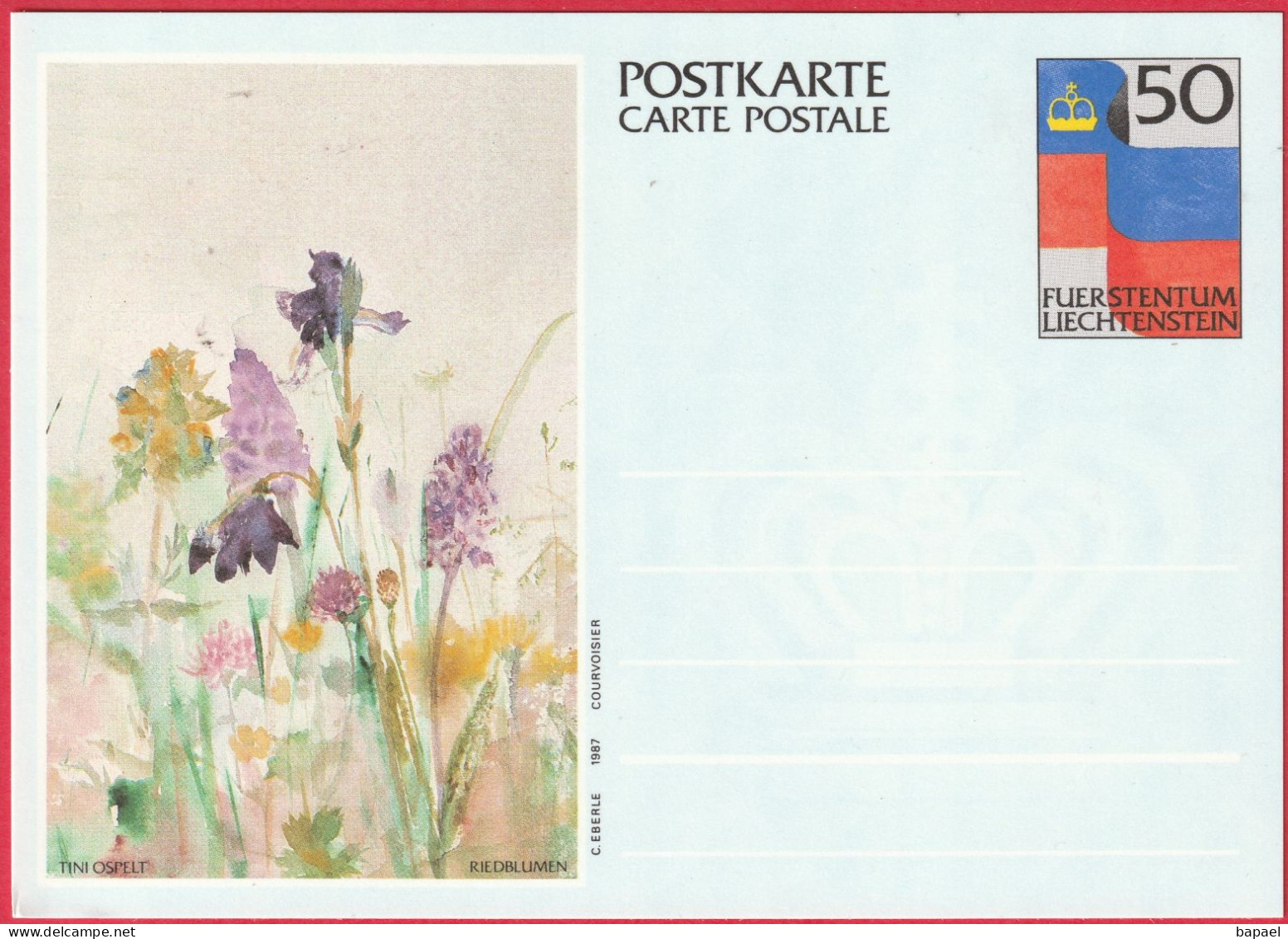 Entier Postal (CP) Du Liechtenstein (1987) - Riedblumen (Fleurs De Roseau) De Tini Ospelt - Entiers Postaux