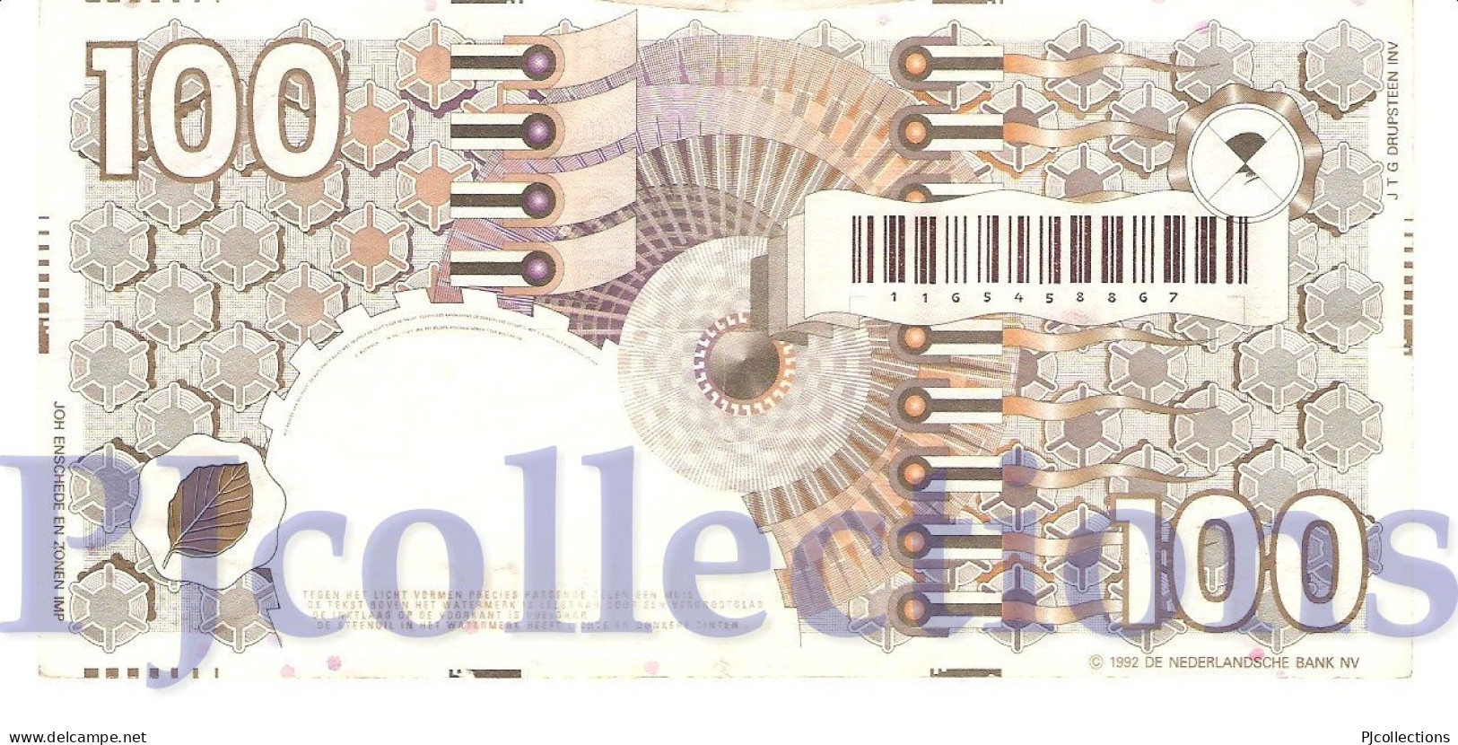 NETHERLAND 100 GULDEN 1992 PICK 101 XF - 5 Florín Holandés (gulden)