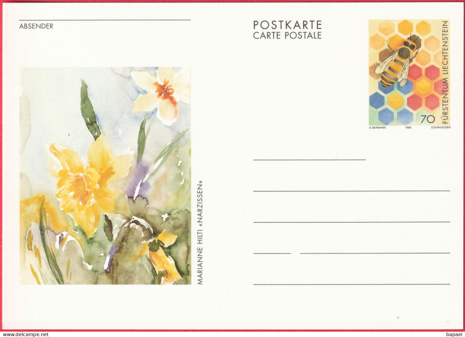 Entier Postal (CP) Du Liechtenstein (1996) - Narzissen (Jonquilles) De Marianne Hilti - Postwaardestukken