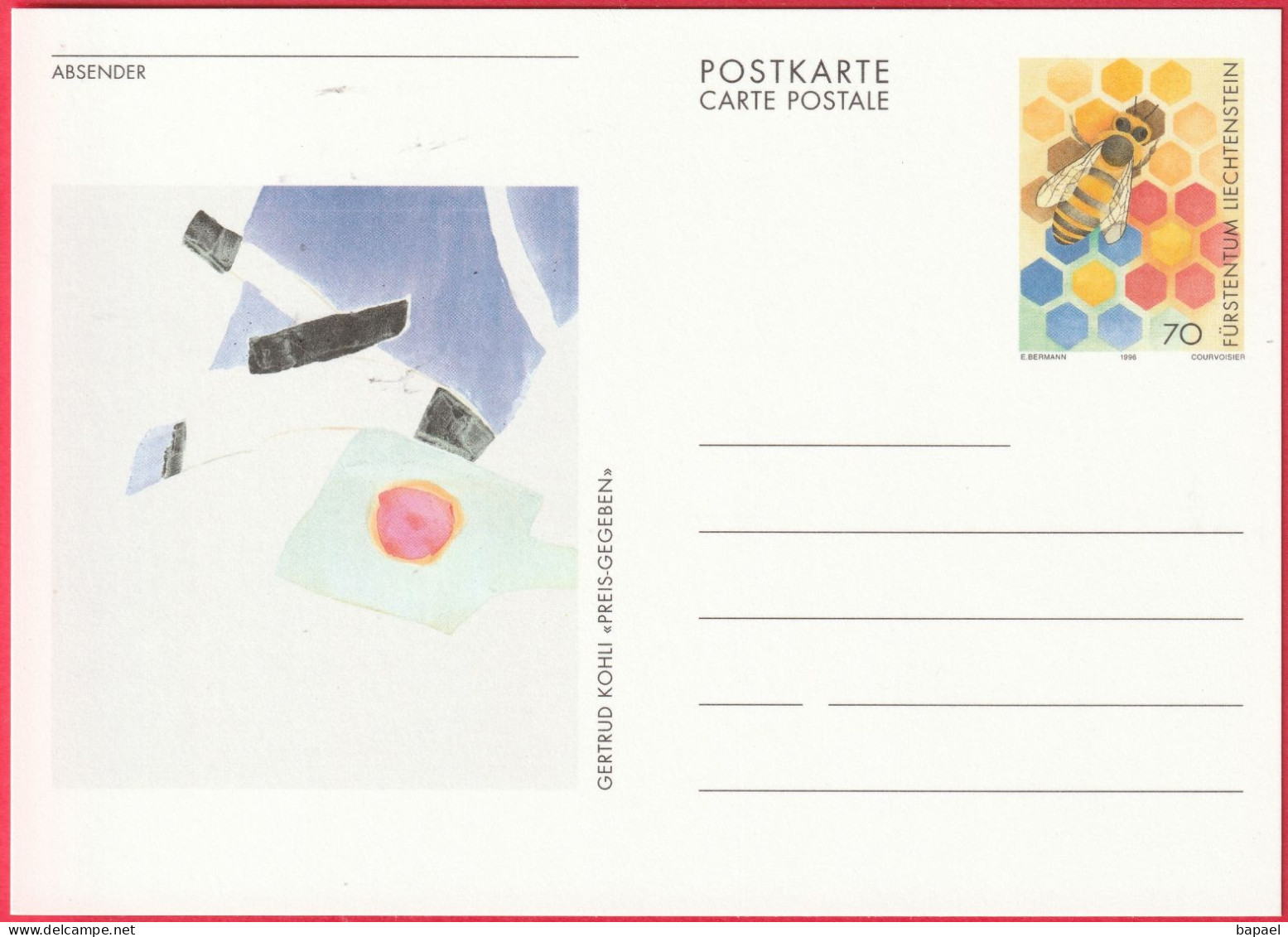 Entier Postal (CP) Du Liechtenstein (1996) - Preis-Gegeben (Révélation) De Gertrud Kohli - Postwaardestukken