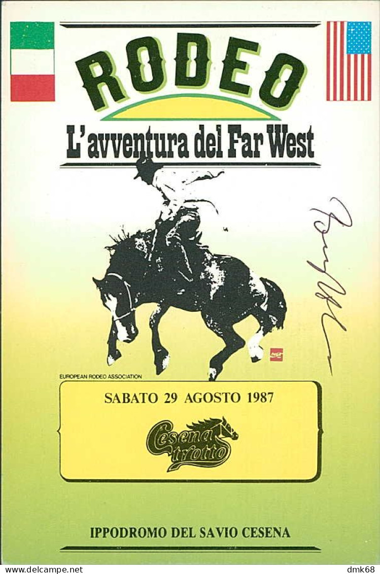 CESENA - IPPODROMO DEL SELVIO - RODEO - AUTOGRAPH / AUTOGRAFO FANTINO B. HOLM - ANNULLO FILATELICO - 1987 (16772) - Cesena