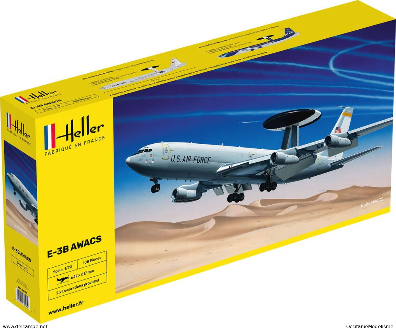 Heller - E-3B AWACS US Air Force Maquette Kit Plastique Réf. 80308 NBO Neuf 1/72 - Vliegtuigen