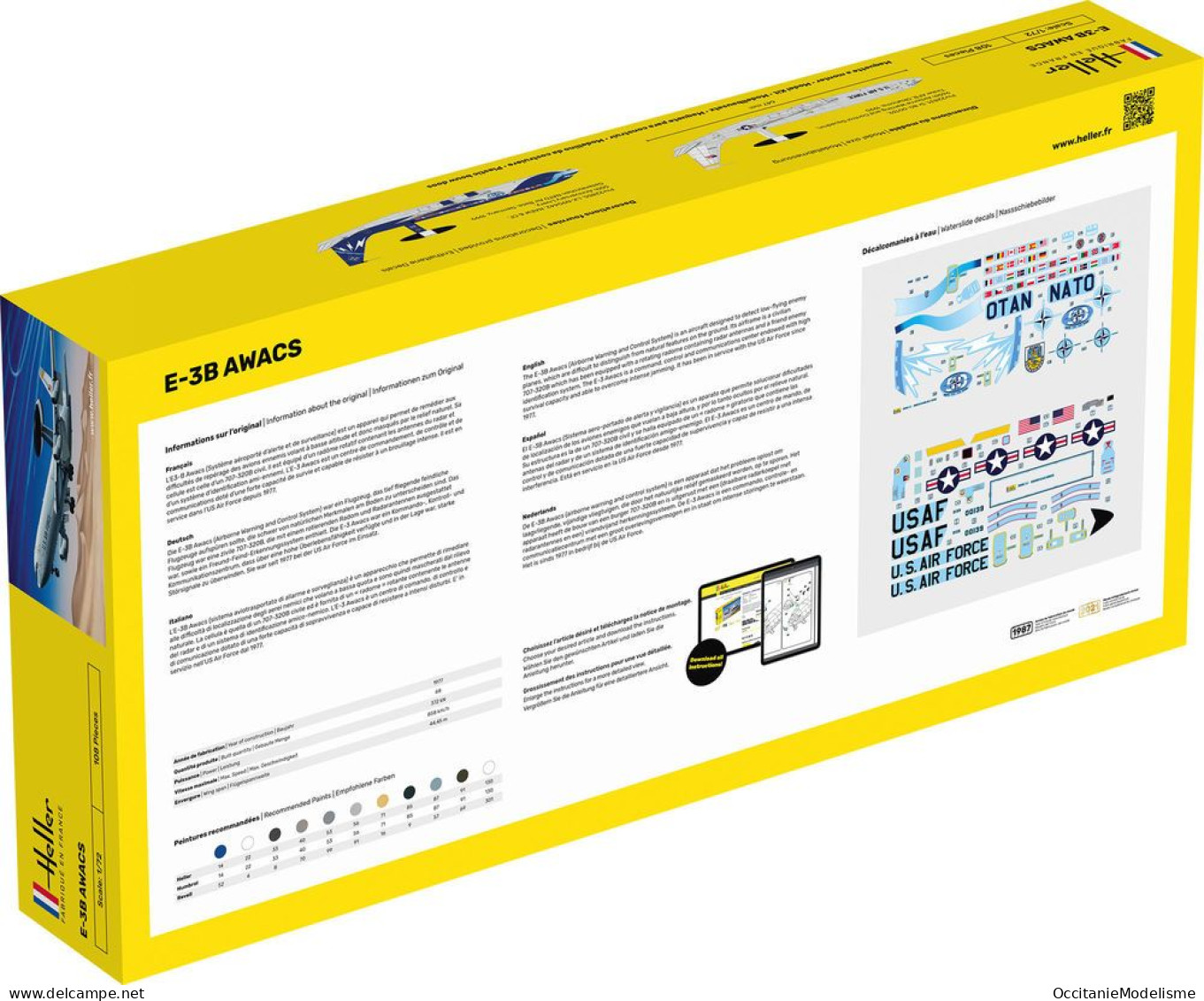 Heller - E-3B AWACS US Air Force Maquette Kit Plastique Réf. 80308 NBO Neuf 1/72 - Avions