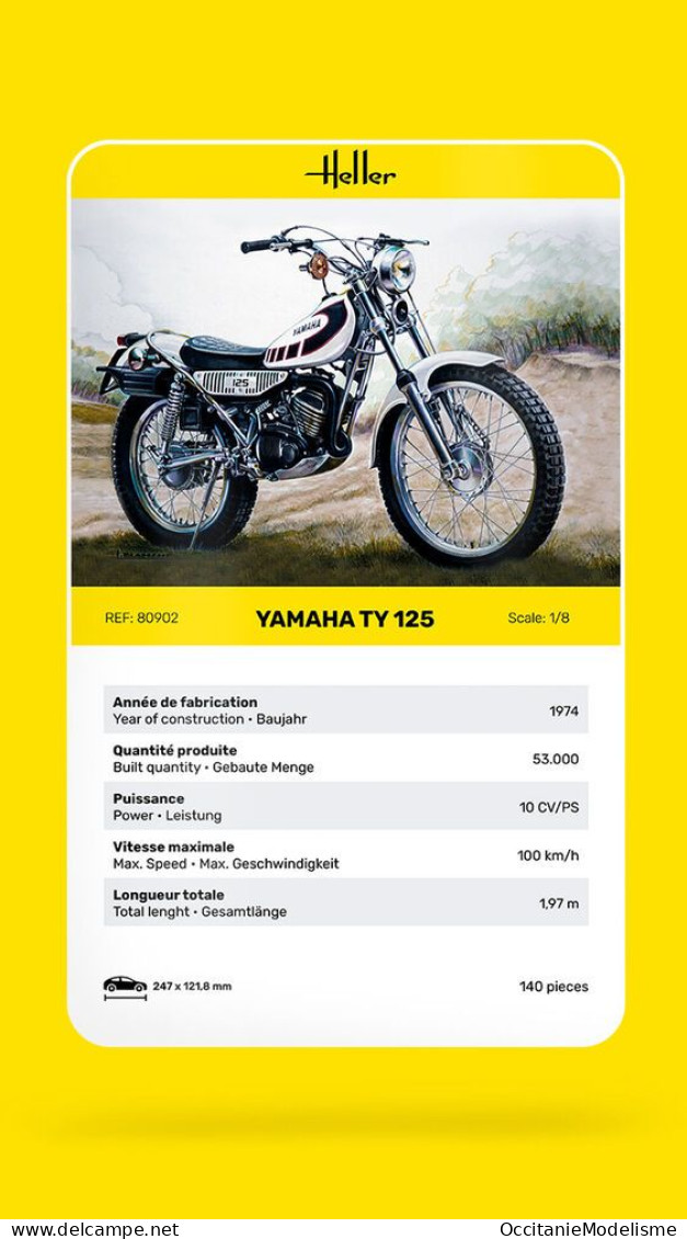 Heller - Moto YAMAHA TY 125 Maquette Kit Plastique Réf. 80902 NBO Neuf 1/8 - Motorfietsen