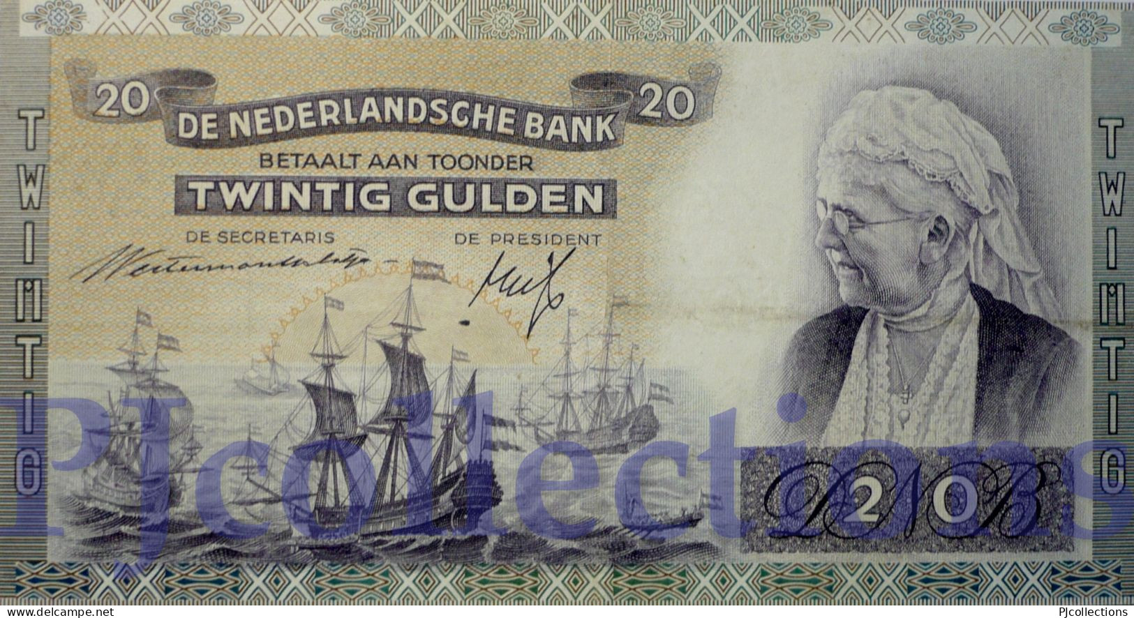 NETHERLAND 20 GULDEN 1941 PICK 54 XF+ - 20 Florín Holandés (gulden)