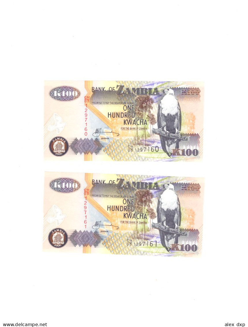 ZAMBIA P-38f > 100 KWACHA 2006, CONSECUTIVE SERIAL NUMBERS, BOTH UNC - Zambie