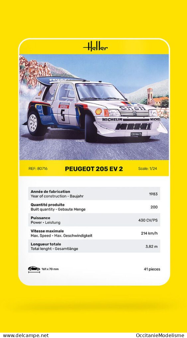 Heller - PEUGEOT 205 EV2 Turbo 16 Maquette Kit Plastique Réf. 80716 NBO Neuf 1/24 - Auto's