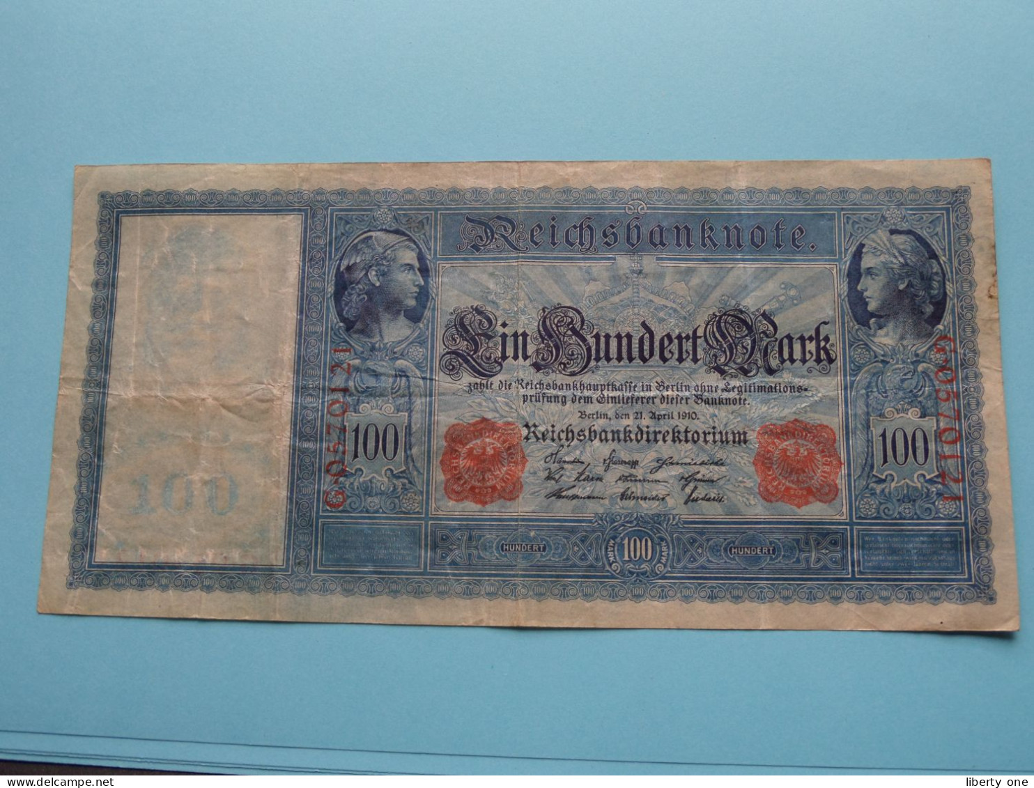 Ein ( 100 ) Hundert Mark ( Berlin 21 April 1910 ) Reichsbanknote G 0570121 ( For Grade See SCANS ) VF ! - 100 Mark