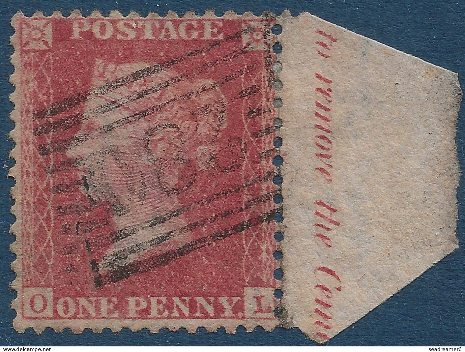 Grande Bretagne N°14 1 Pence Rose Fonçé Type II (pos OL) Oblitéré GC 280 De PERTH Avec Grand Bord De Feuille RR - Gebraucht