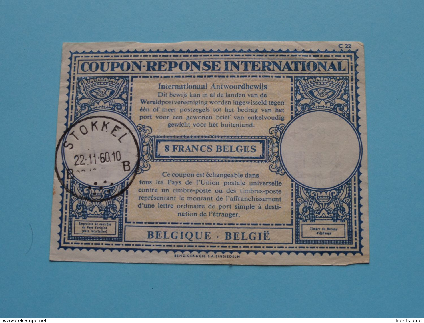 8 Francs > Belgique / België >>> COUPON-REPONSE-INTERNATIONAL - 1960 Stokkel ( For Grade See SCANS ) XF ! - Buoni Risposta Internazionali (Coupon)