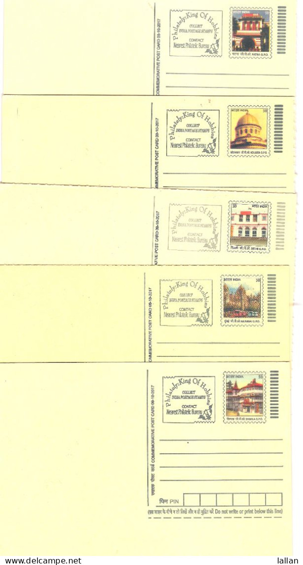 5-Different, Envelopes, Inland Letter Cards And Postcards, Indian Heritage Post Office Buildings,2017 - Lettres & Documents