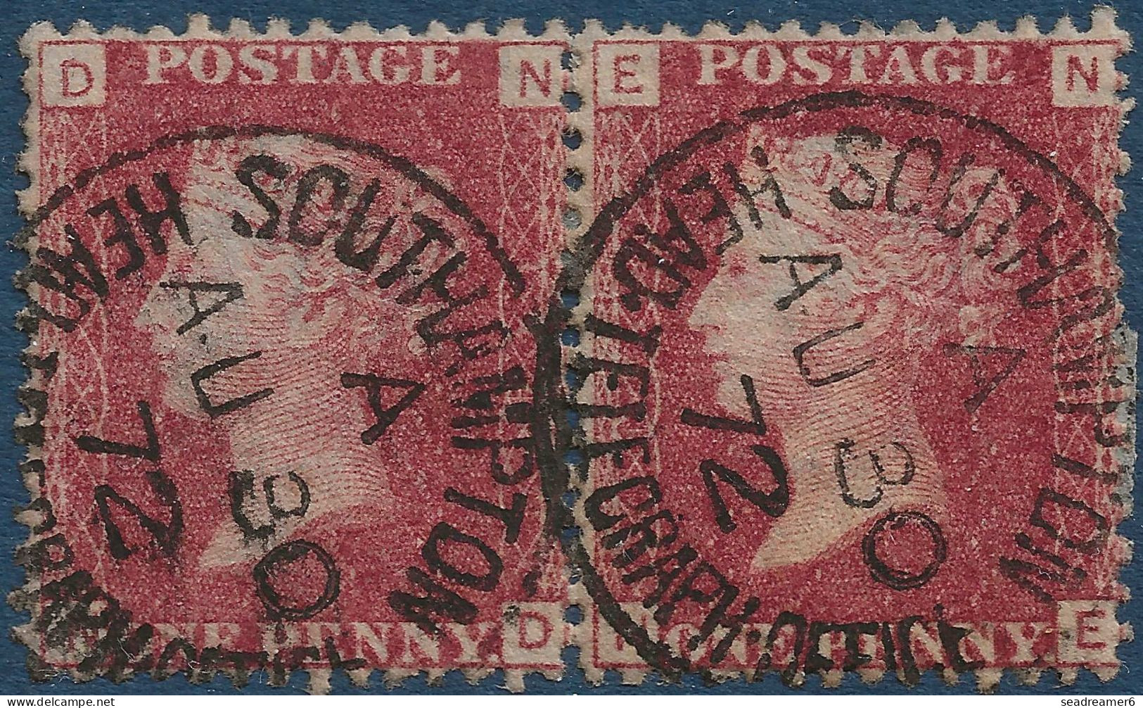 Grande Bretagne N°26 1 Pence Paire Oblitérée Dateur " SOUTHAMPTON / HEAD TELEGRAPHE OFFICE " SUPERBE - Used Stamps